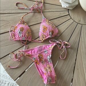 White fox Pink Floral Bikini Set